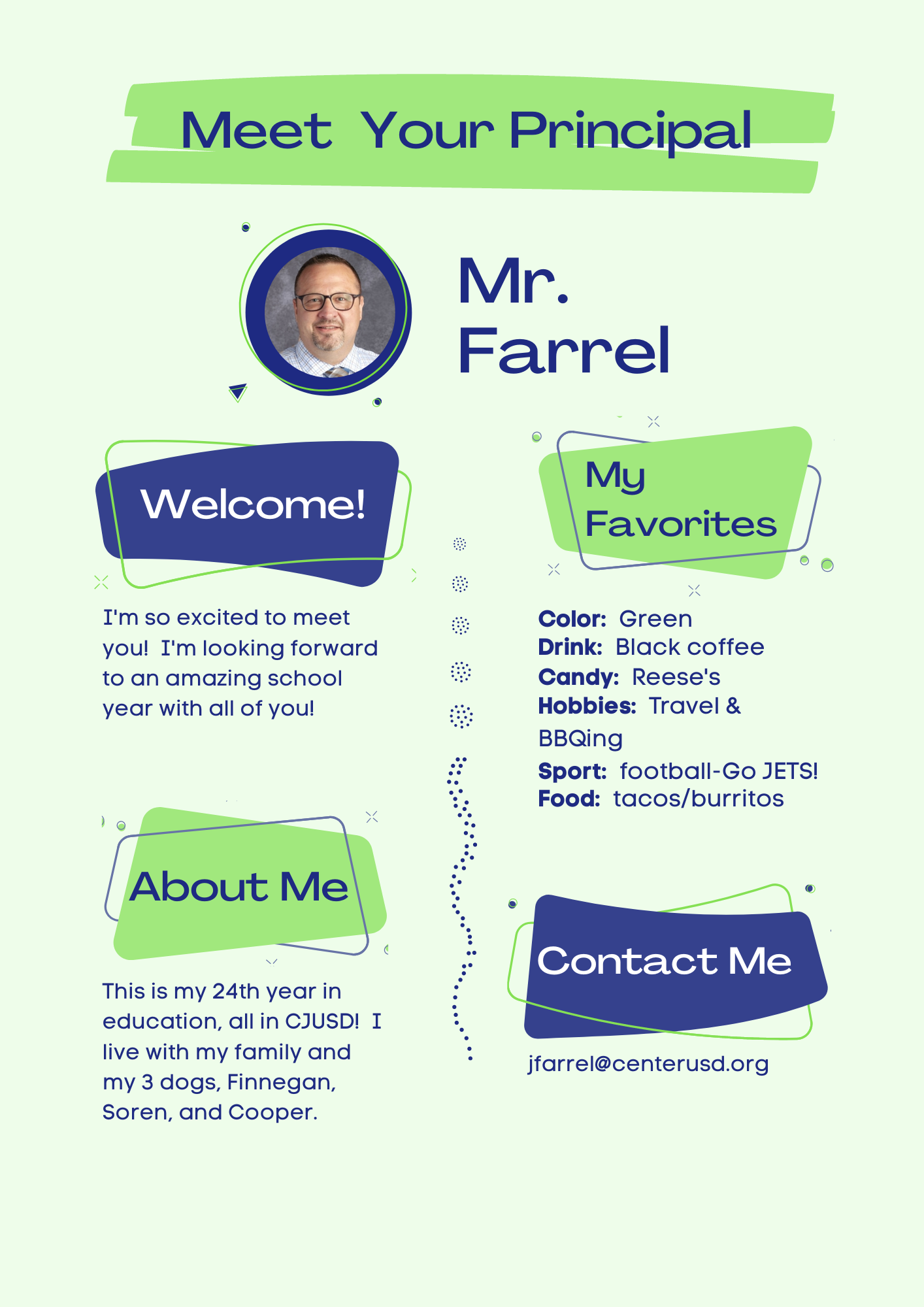 Meet Your Principal-Information about Mr. Farrel